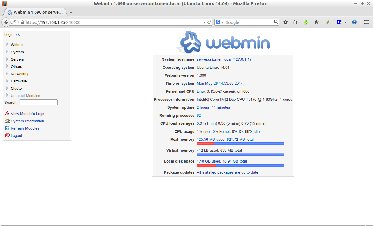 Webmin 1.690 on server.unixmen.local (Ubuntu Linux 14.04)