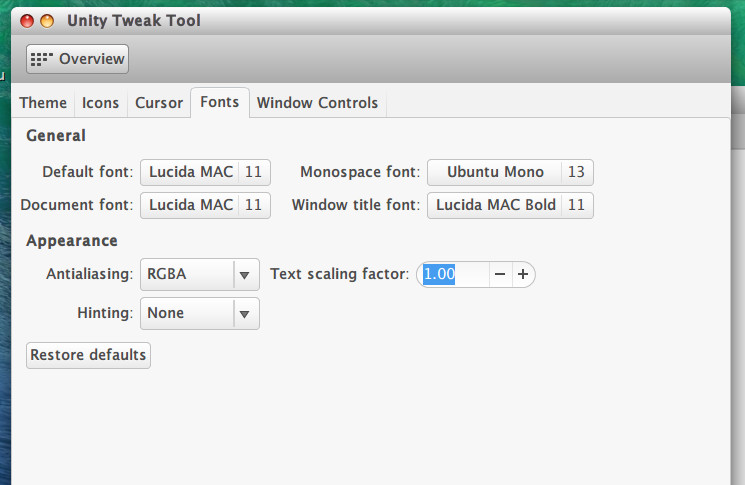 Tweak tool. Ubuntu шрифт. OSX default font name.