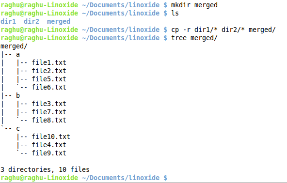 Copy directories recursively to create new merge