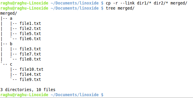 Merge directories with hard links