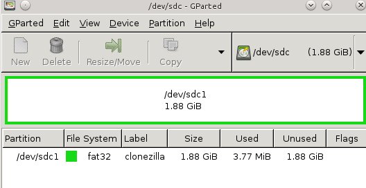 Figure 1: Creating a partition on the USB stick for Clonezilla.