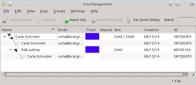 Kgpg provides a nice GUI for creating and managing your encryption keys.