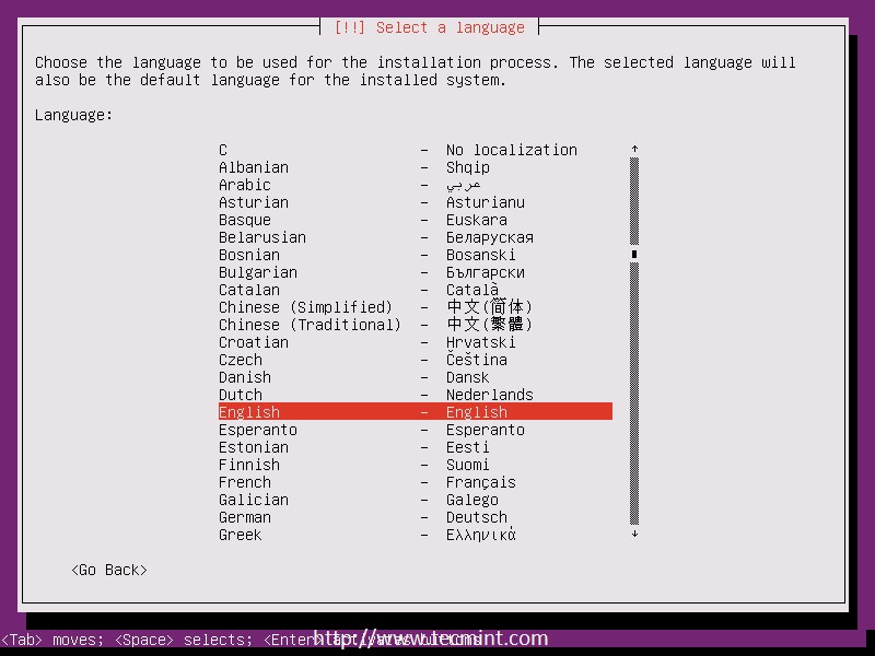 Choose Ubuntu Installation Language