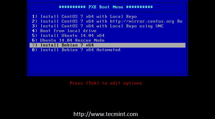 Select Install Debian from PXE