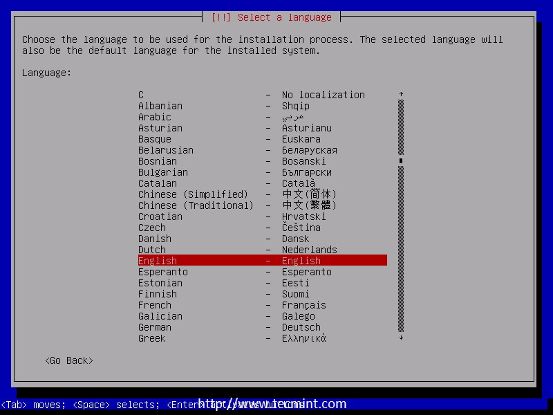 Select Debian Install Language