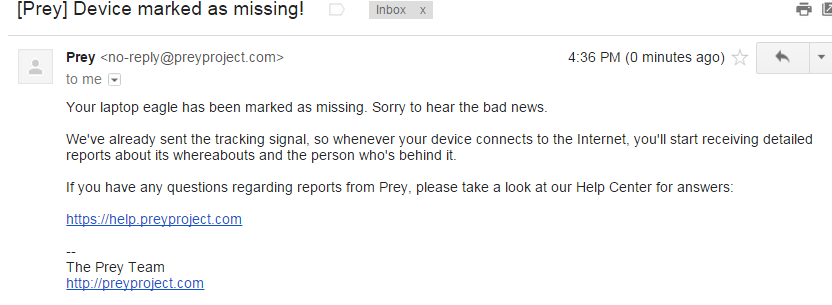 Prey Missing Email