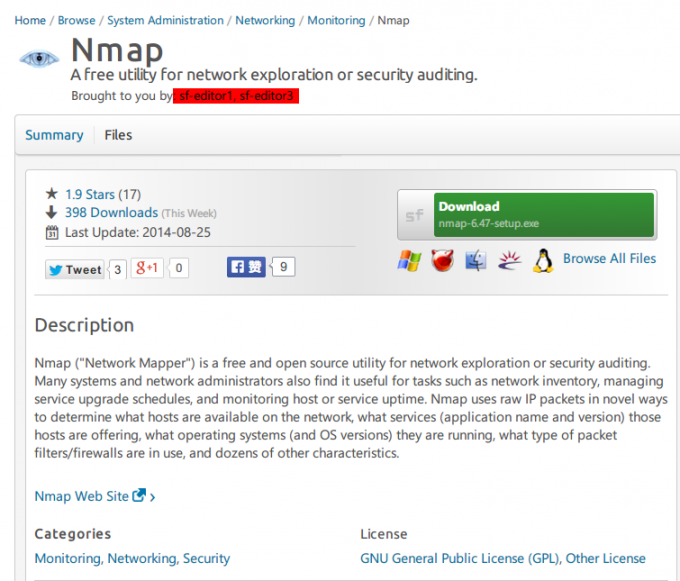 Nmap已经被官方接管，账号所有者为SF的2名官方人员