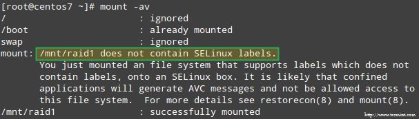 SELinux RAID Mount Error