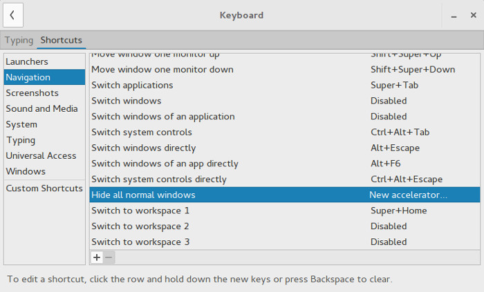 Shortcut key edit in GNOME 3