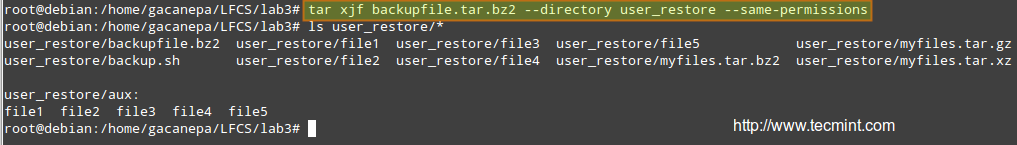 Restore Files from tar Archive