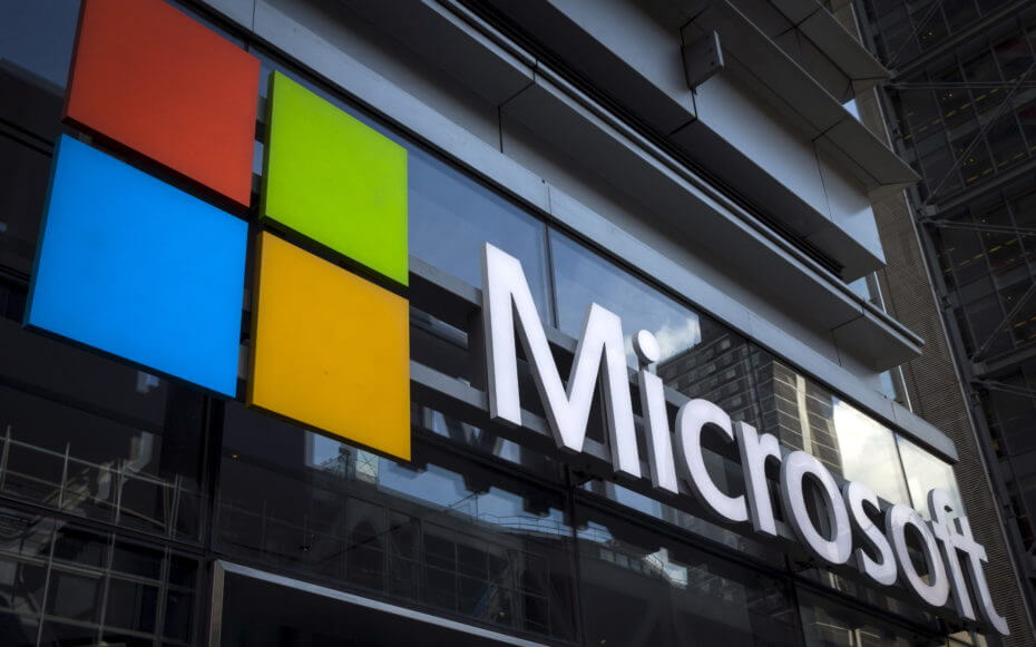 A Microsoft logo is seen on an office building in New York City, July 28, 2015.