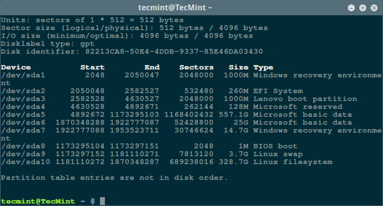 列出 Linux 文件系统分区