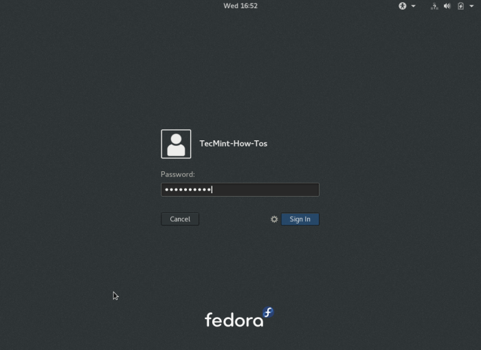 Fedora 25 Login Screen