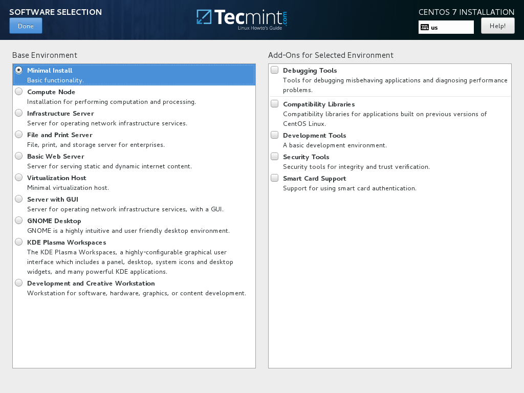CentOS 7.3 Software Selection