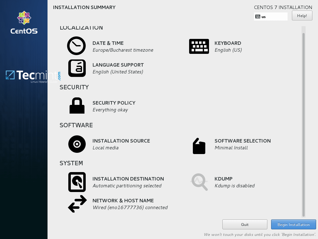 Begin CentOS 7.3 Installation Guide