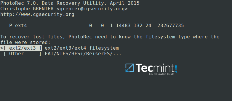 Select Filesystem to Recover Deleted Files