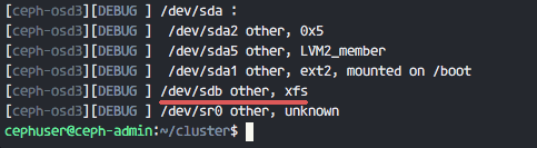 disk list of osd nodes