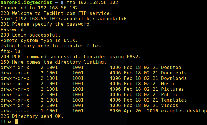 Verify FTP Login in Ubuntu
