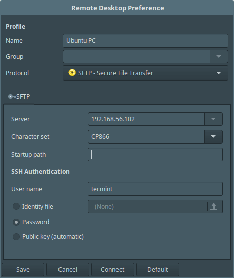Remmina sftp Connection