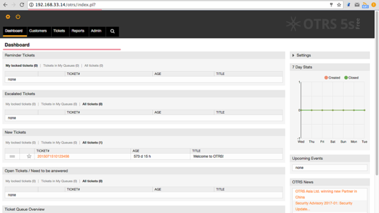 OTRS Admin Dashboard Without Error Messages