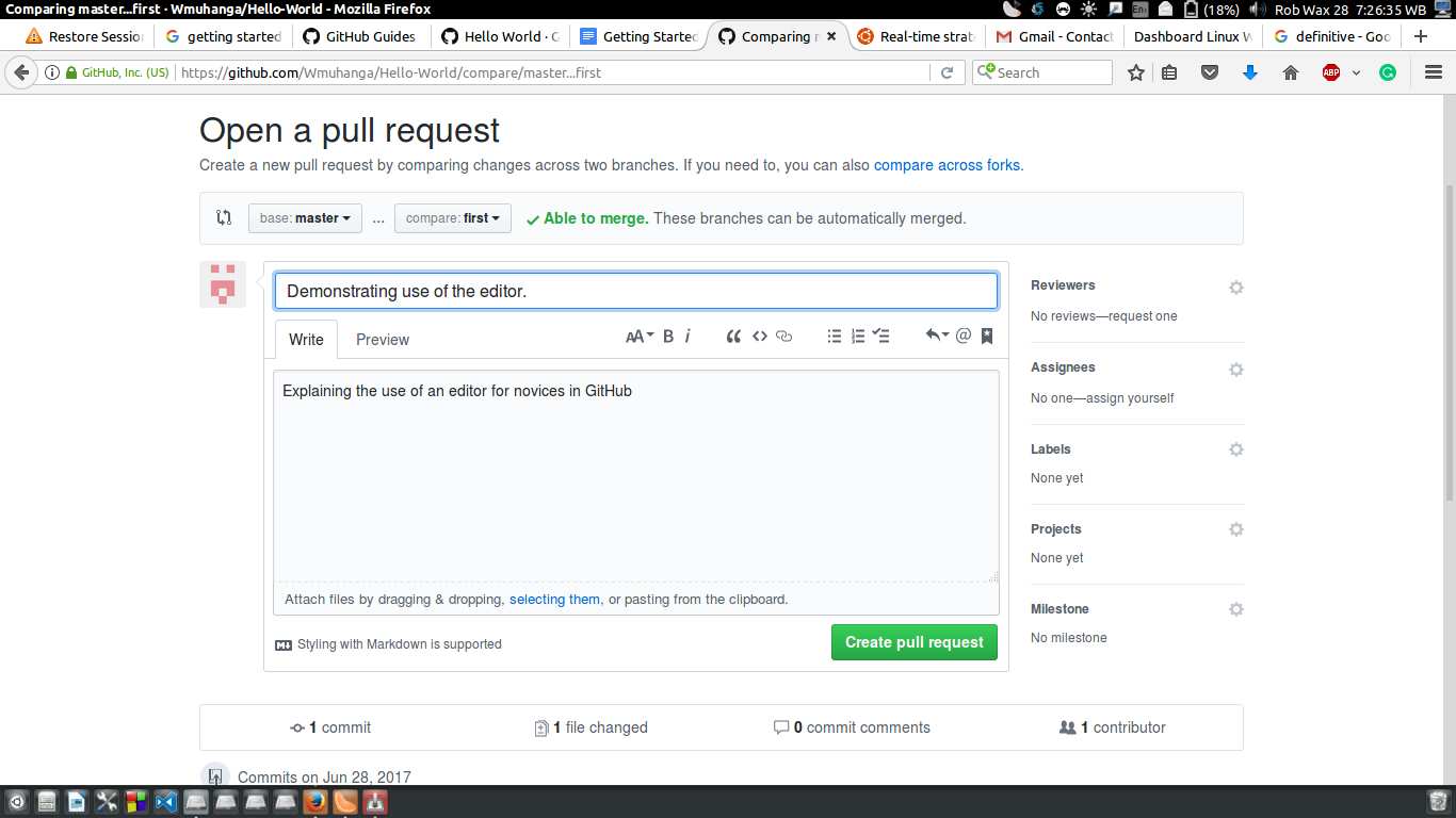 open a pull request in github repository