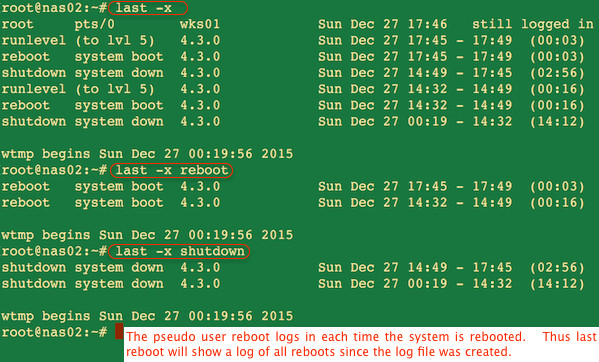 Fig.01: How to view last Linux System Reboot Date/Time 