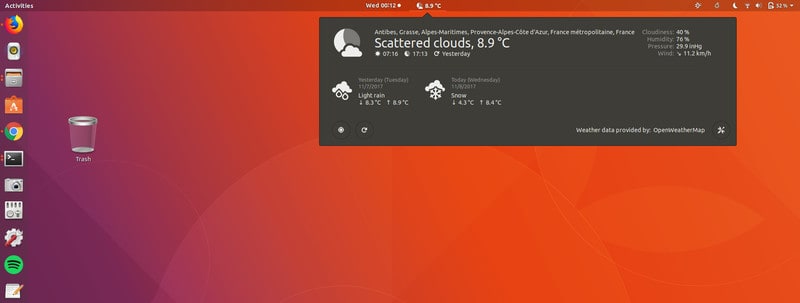 GNOME Shell 扩展显示天气信息