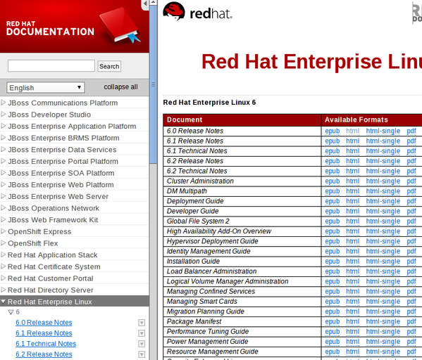 Red hat Enterprise Linux 文档