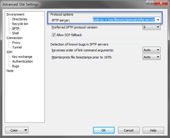 SFTP server setting in winSCP