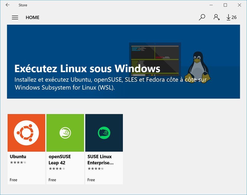 Linux distributions in Windows 10 Store