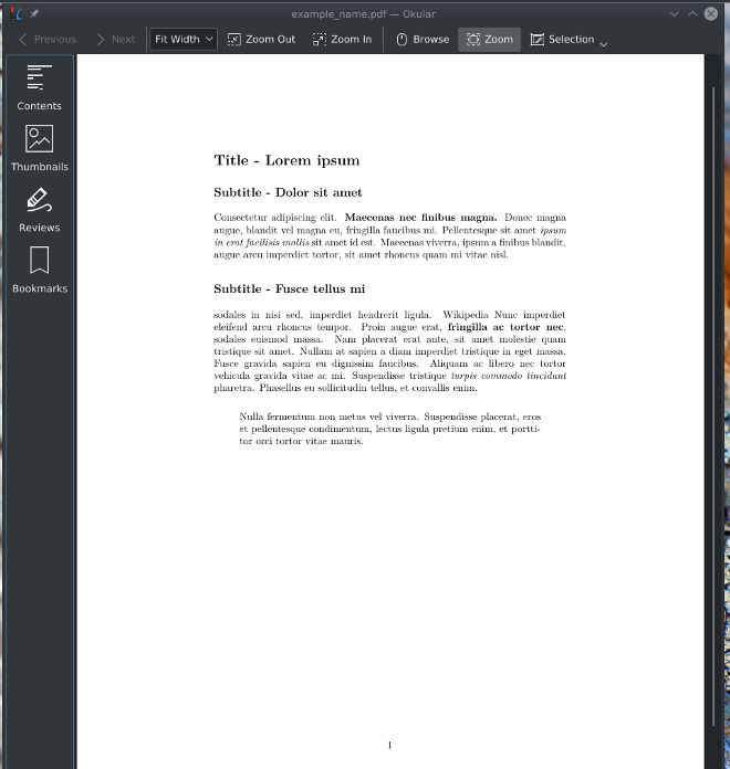 Markdown text converted to PDF with Pandoc