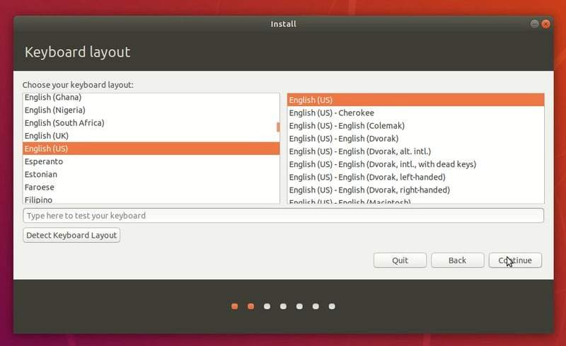 在安装 Ubuntu Linux 时选择键盘布局