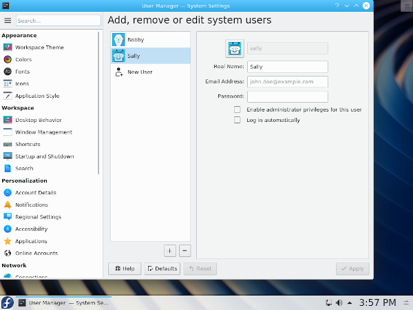 KDE settings - add user