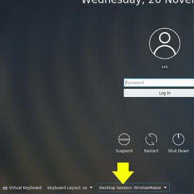 Selecting your desktop in KDM