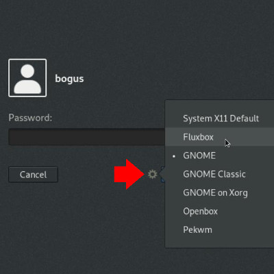 Selecting your desktop in GDM