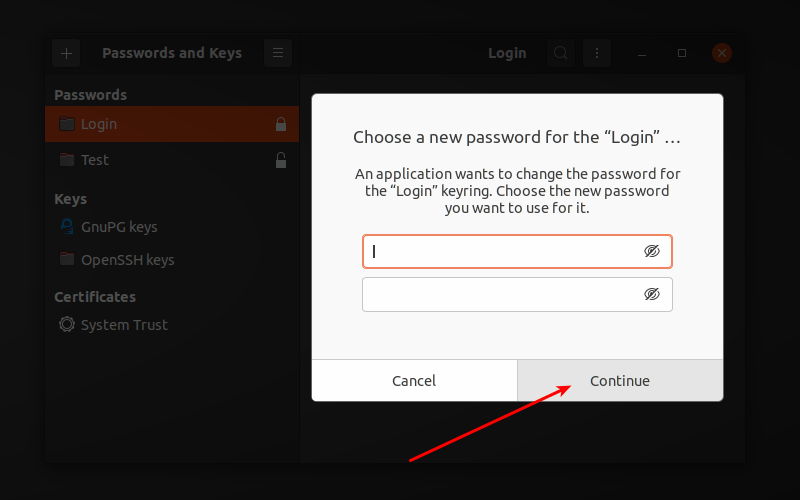 Disable Keyring password by not setting any password at all