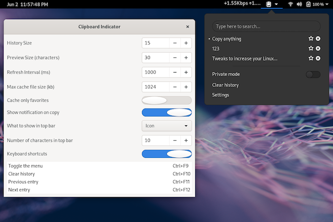 Clipboard indicator menu on GNOME desktop