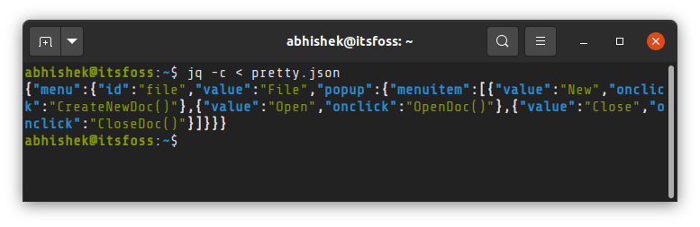 Minified JSON file display