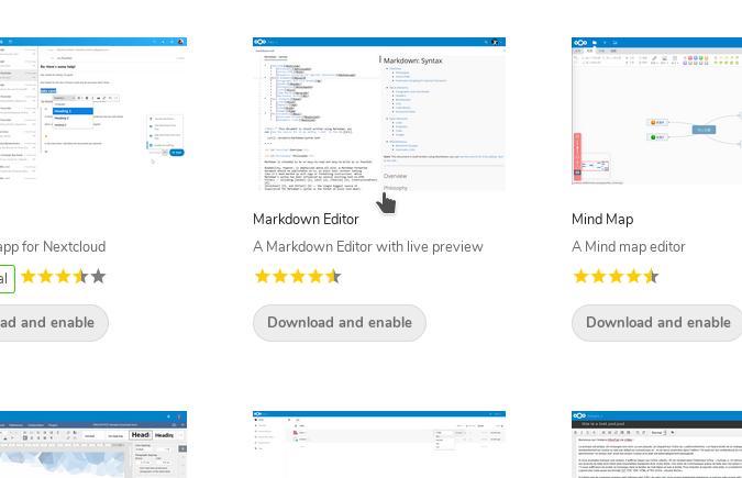 Nextcloud app store showing Markdown Editor installer