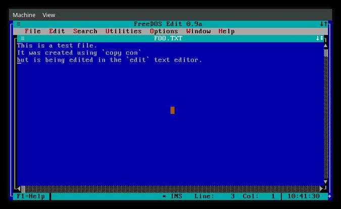 Editing in FreeDOS