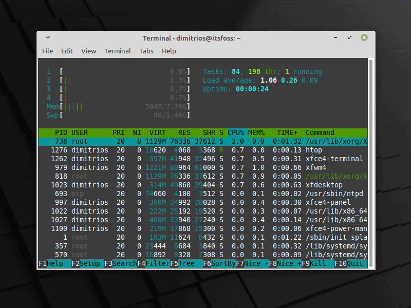 Linux Mint 20 Xfce idle system stats