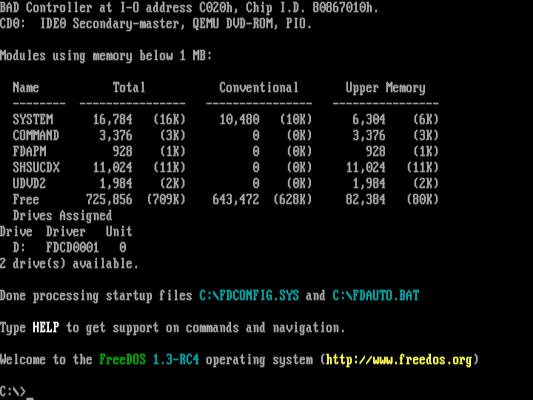 FreeDOS is ready for you to enter your first command