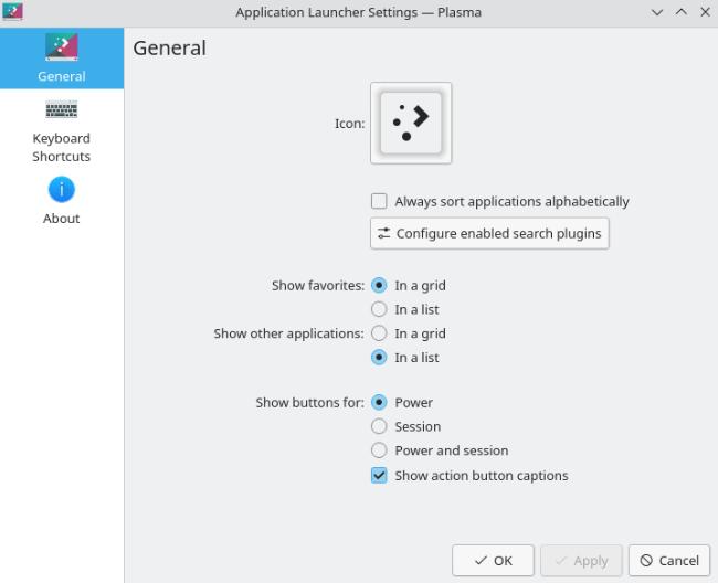 KDE Plasma 5.23 中 Kickoff 程序启动器新增的选项