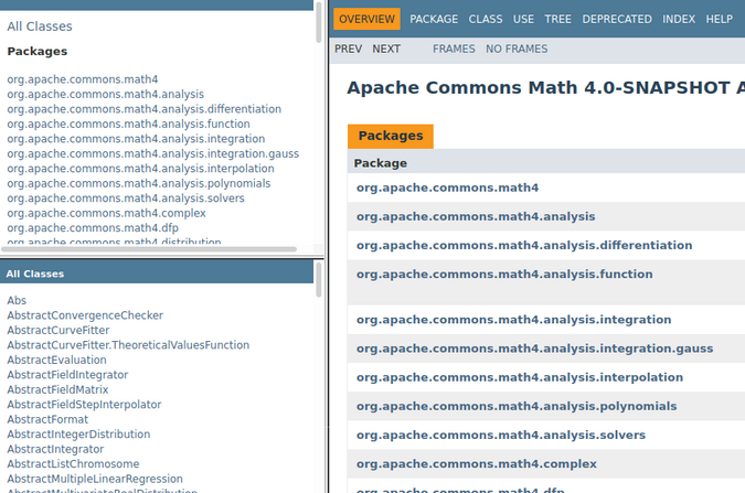 API documentation for Apache Commons Math