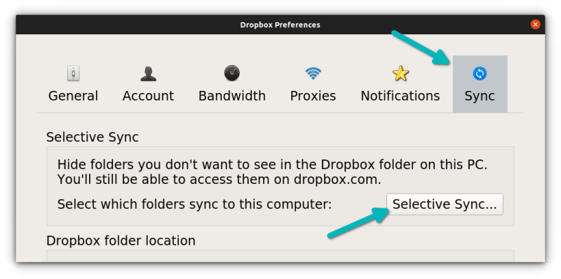 Using selective sync in Dropbox