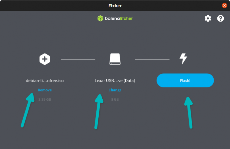 用 Etcher 创建 Debian 的临场 USB 盘