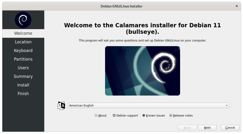 Debian 11 Calamares 图形安装器