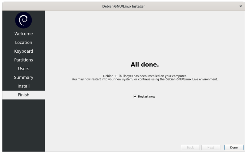 完成 Debian 安装