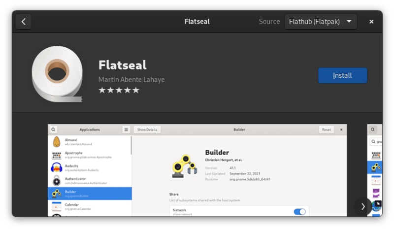 Installing Flatseal from the software center