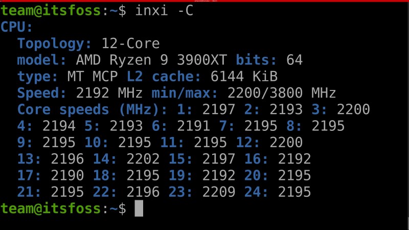 Detailed CPU information displayed by inxi